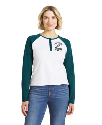 Women's  White/Midnight Green Philadelphia Eagles Henley Long Sleeve Raglan T-Shirt
