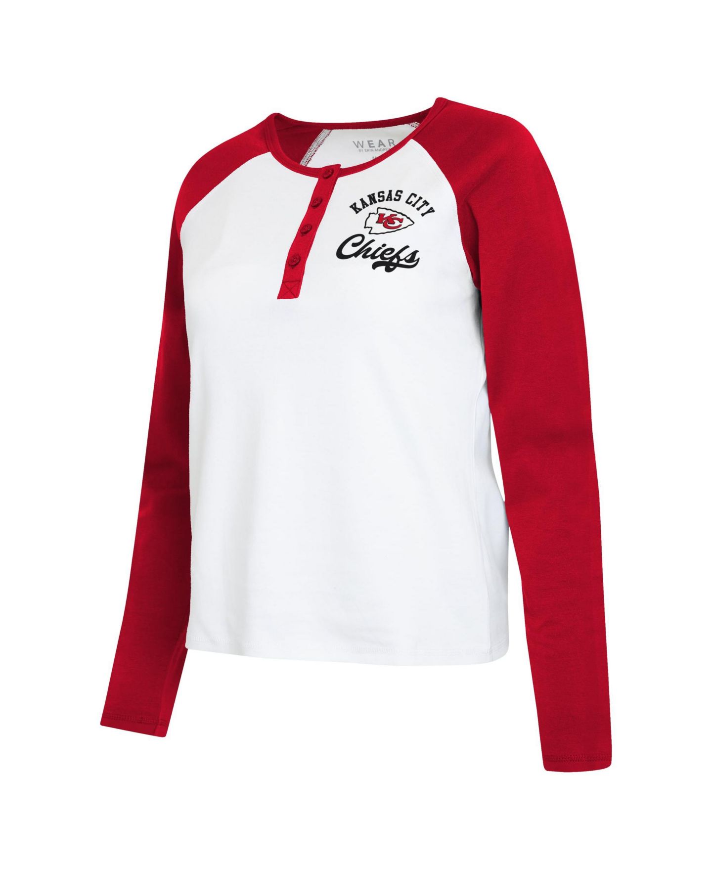 Женская футболка WEAR by Erin Andrews White/Red Kansas City Chiefs Henley Long Sleeve Raglan — фото 4