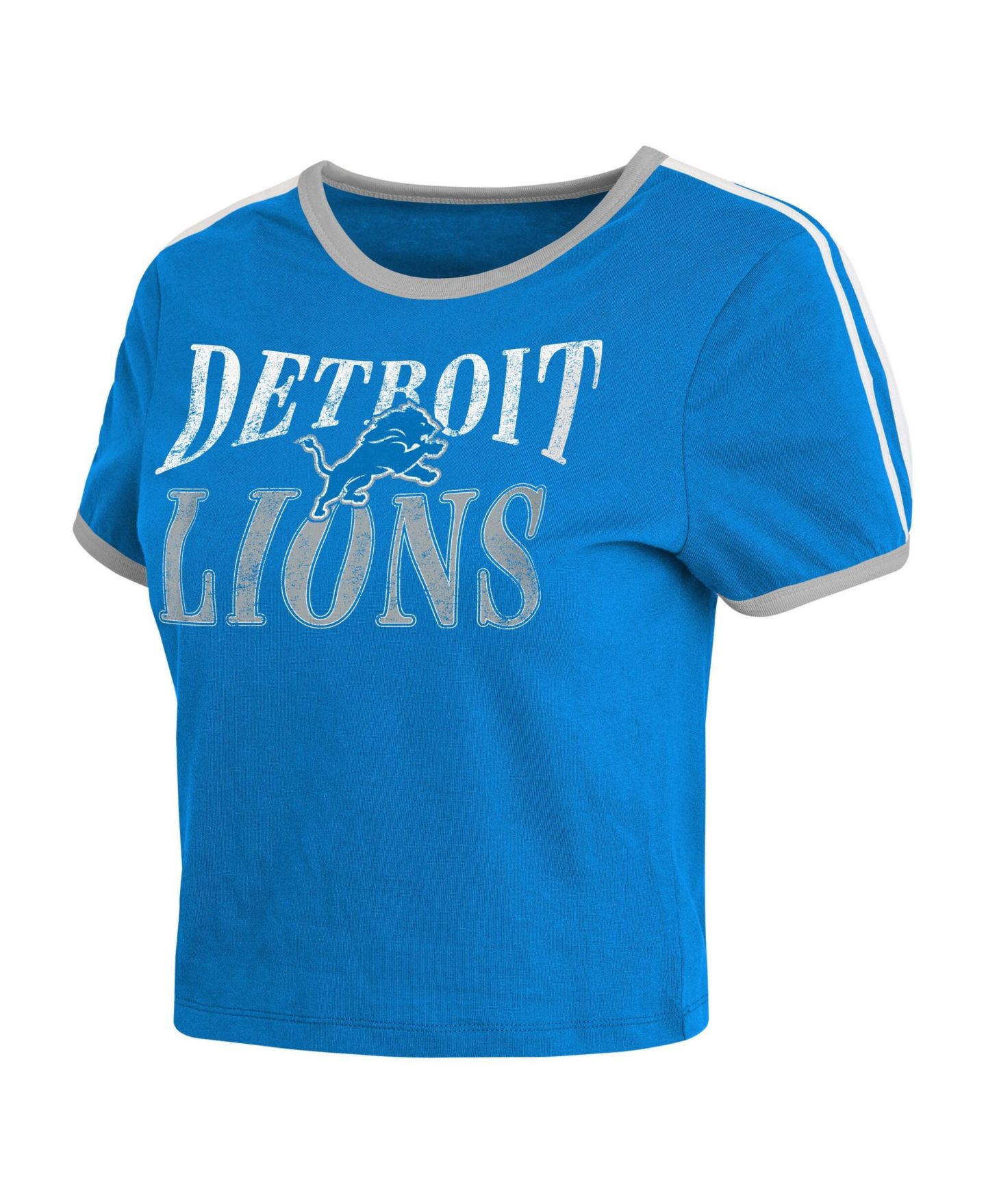 Женская футболка WEAR by Erin Andrews Blue Detroit Lions Cropped Ringer Baby T-Shirt — фото 4