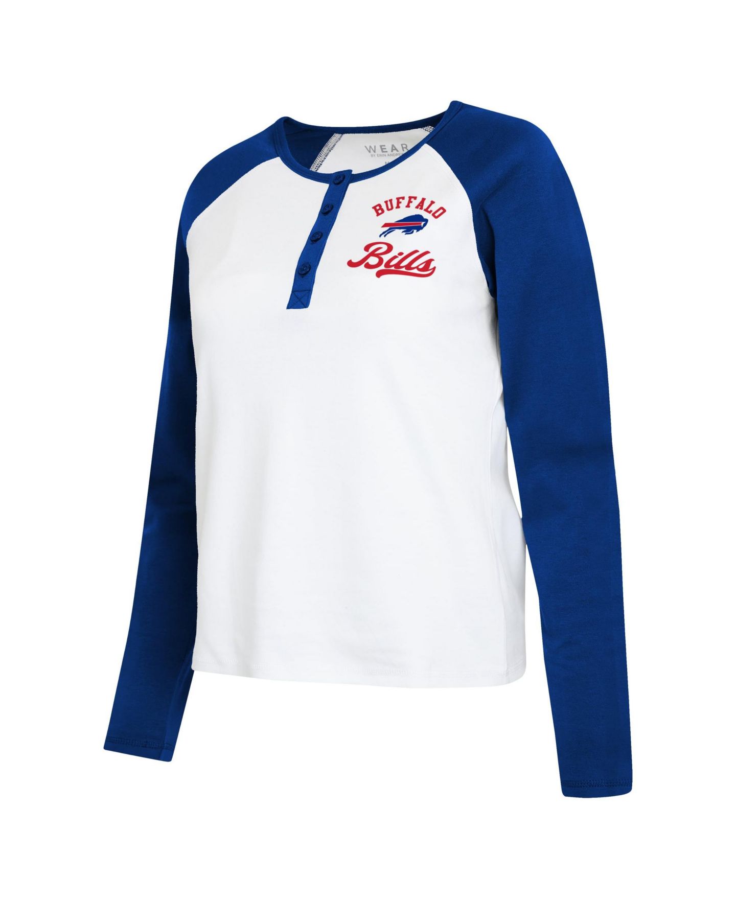 Женская футболка WEAR by Erin Andrews White/Royal Buffalo Bills Plus Size Henley Long Sleeve Raglan — фото 3