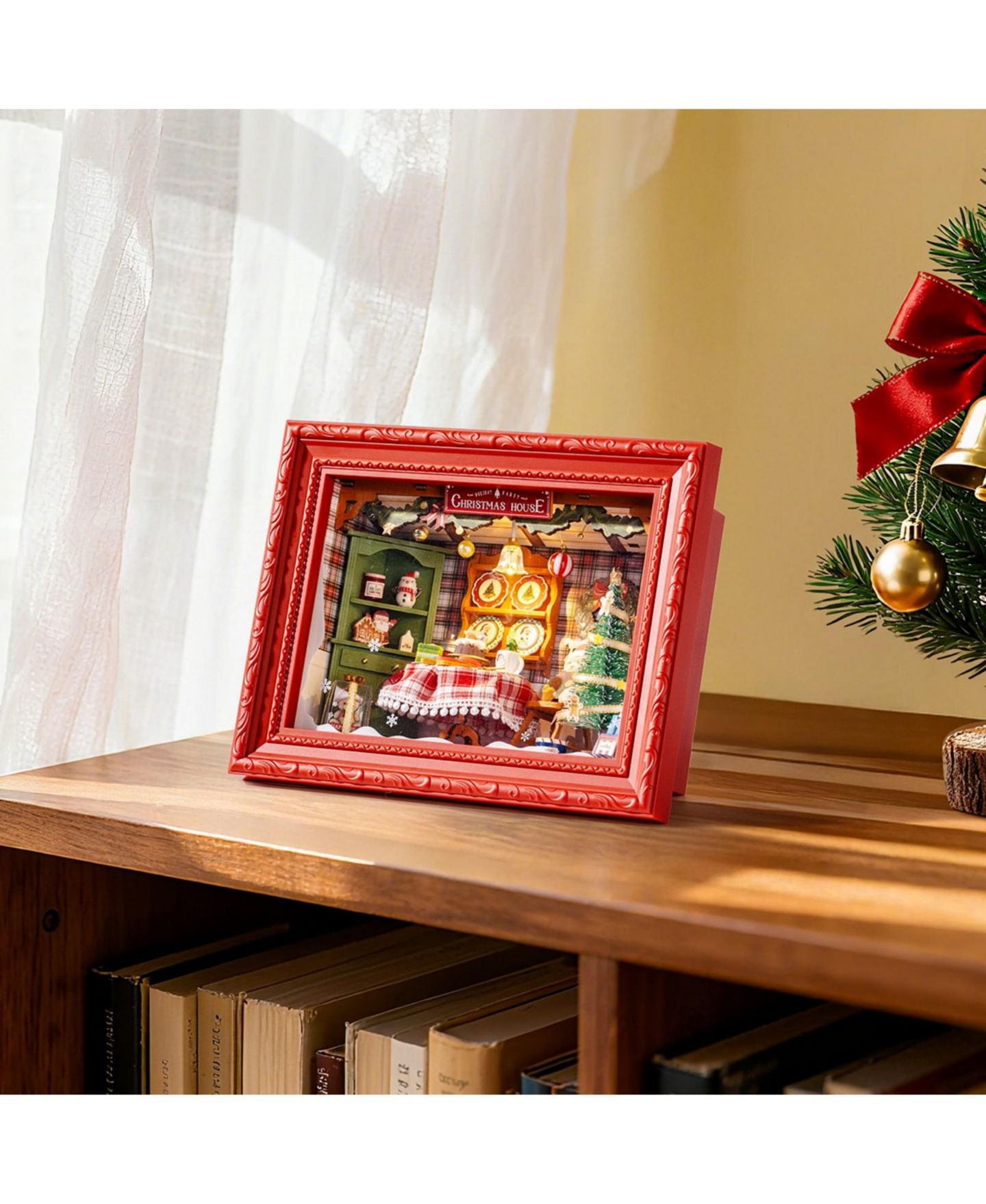 Детские куклы Robotime Christmas Eve Party Wood Shadow Box Miniature House Kit with LED Lights and DIY Assembly, Ages 14+ — фото 3