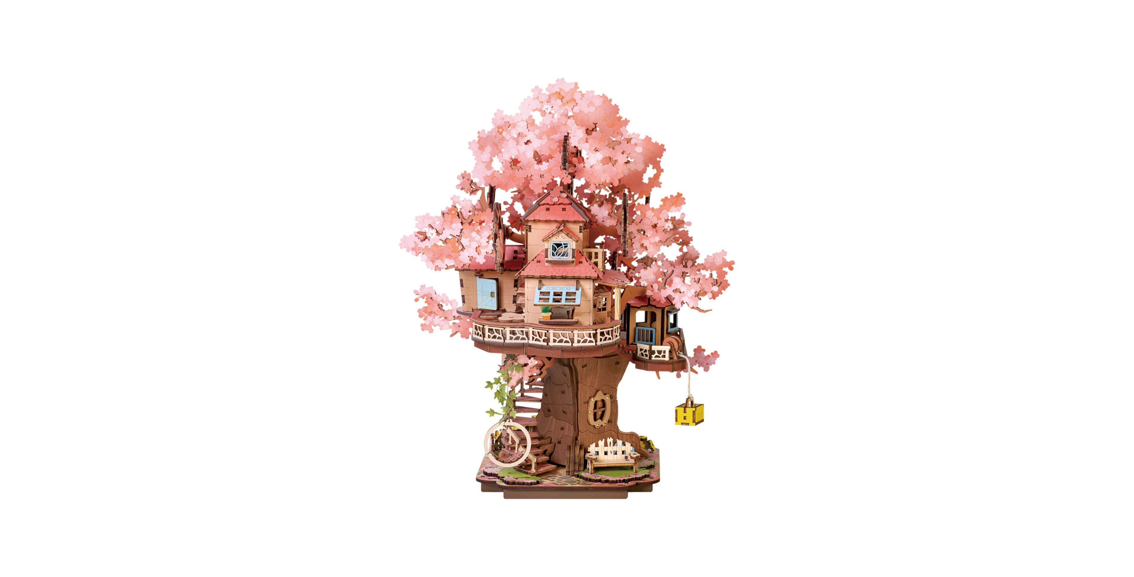 Robotime Sakura Treehouse Cherry Blossom 535-Piece Wooden Building Set, Ages 14+