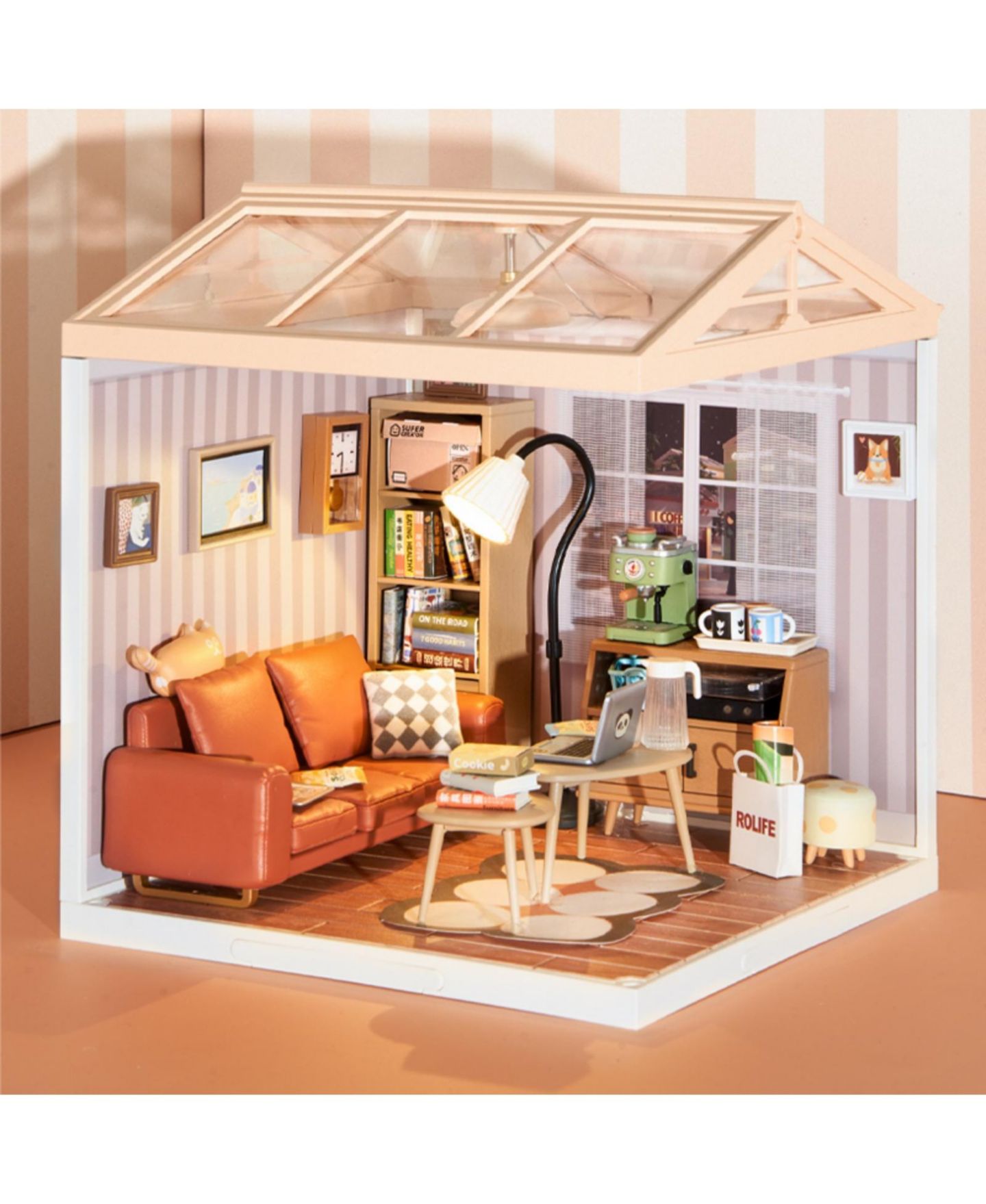 Детские аксессуары для кукол Robotime Cozy Living Lounge Wood Miniature Dollhouse Kit with Detailed Interior, Ages 14+ — фото 6