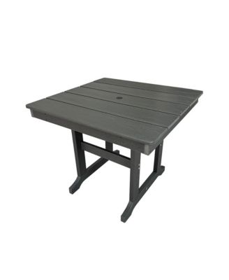 HDPE Outdoor Dining Table with Umbrella Hole, Weather-Resistant Design and Imitation Wood Grain