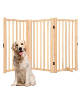 Wooden Freestanding Dog Gate, 3-Panel Collapsible Pet Fence with Support Feet, Expandable Indoor Gate for Doorways and Stairs, 36" H