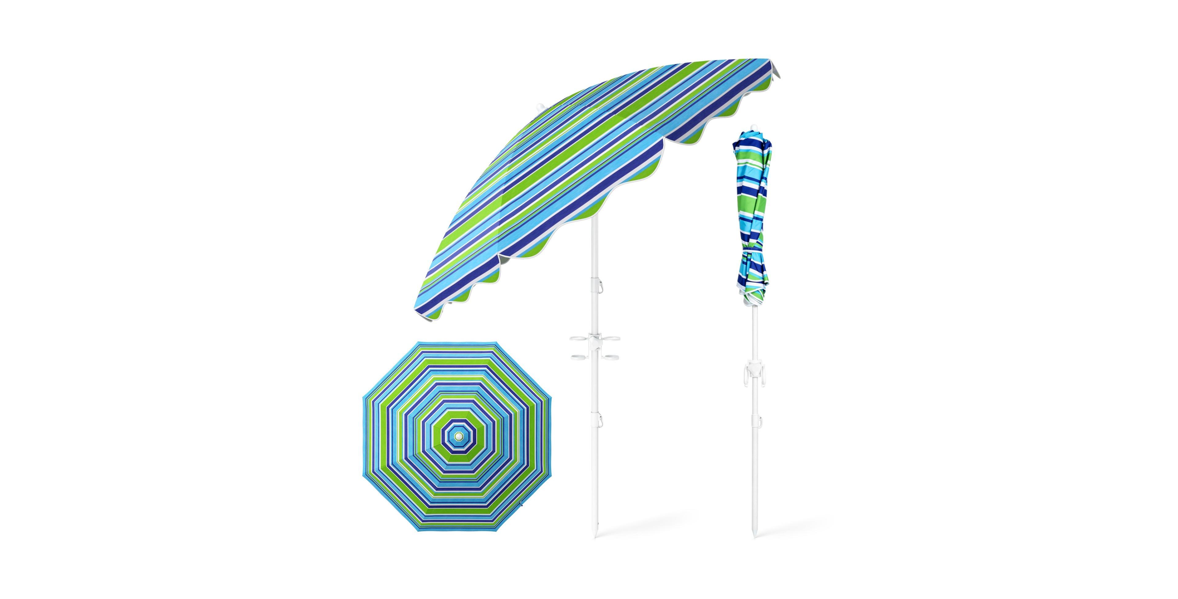 6.5 Ft Beach Umbrella Upf 50+ with Sand Anchor for Garden Pool