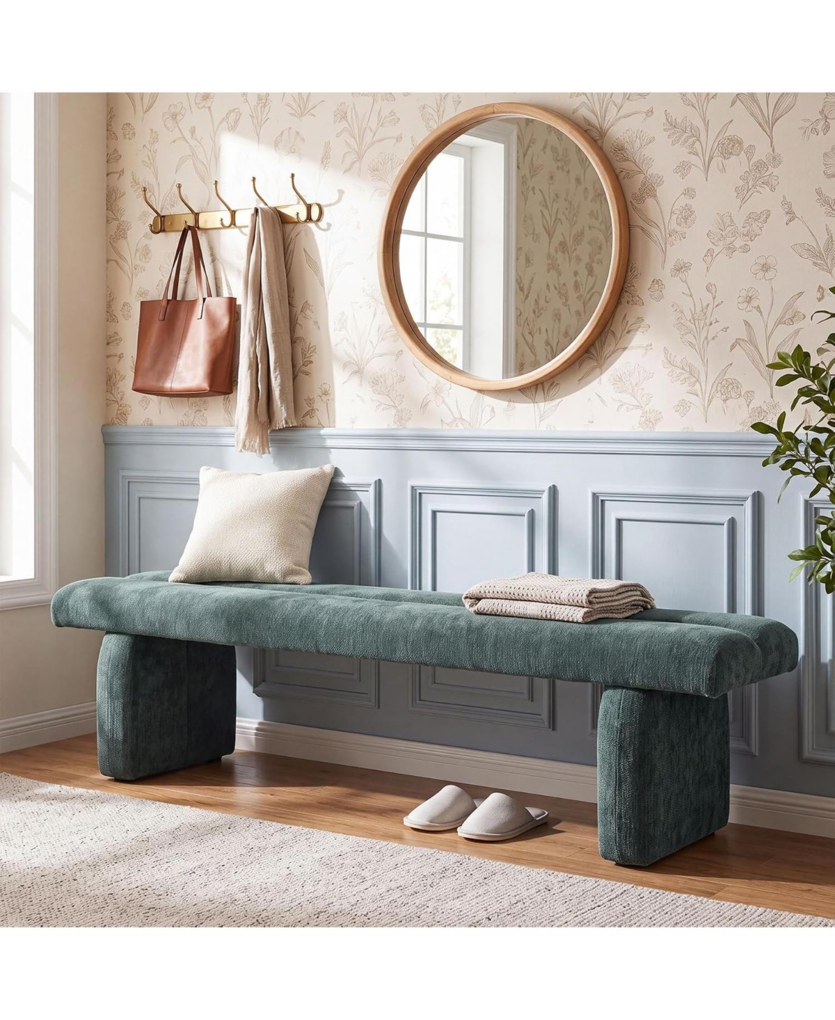 Tribesigns 63" Upholstered Entryway Bench, Modern Shoe Bench for Entryway