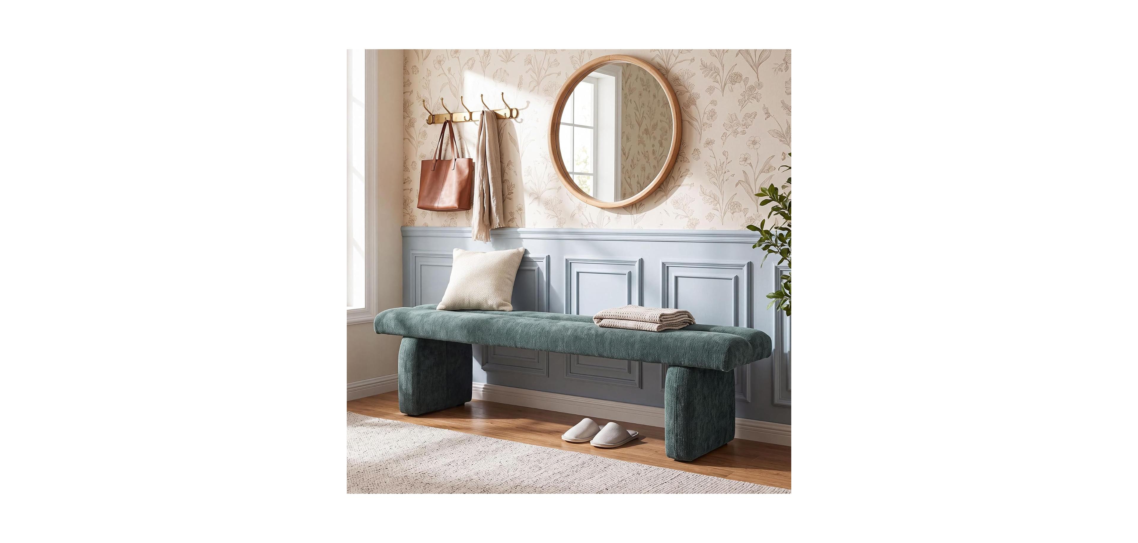 Tribesigns 63" Upholstered Entryway Bench, Modern Shoe Bench for Entryway