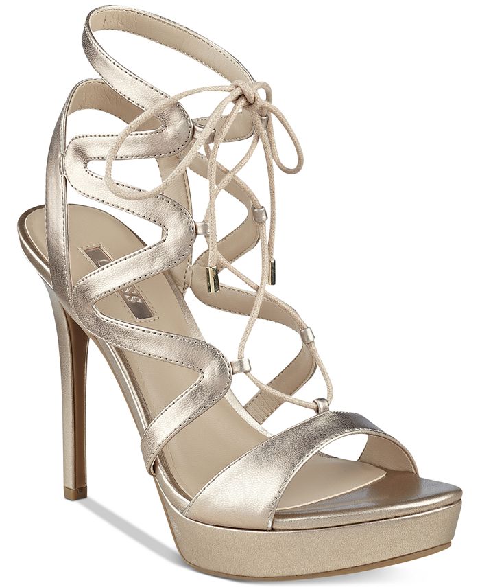 GUESS Women s Aurela Strappy Lace Up Platform Dress Sandals Macy s