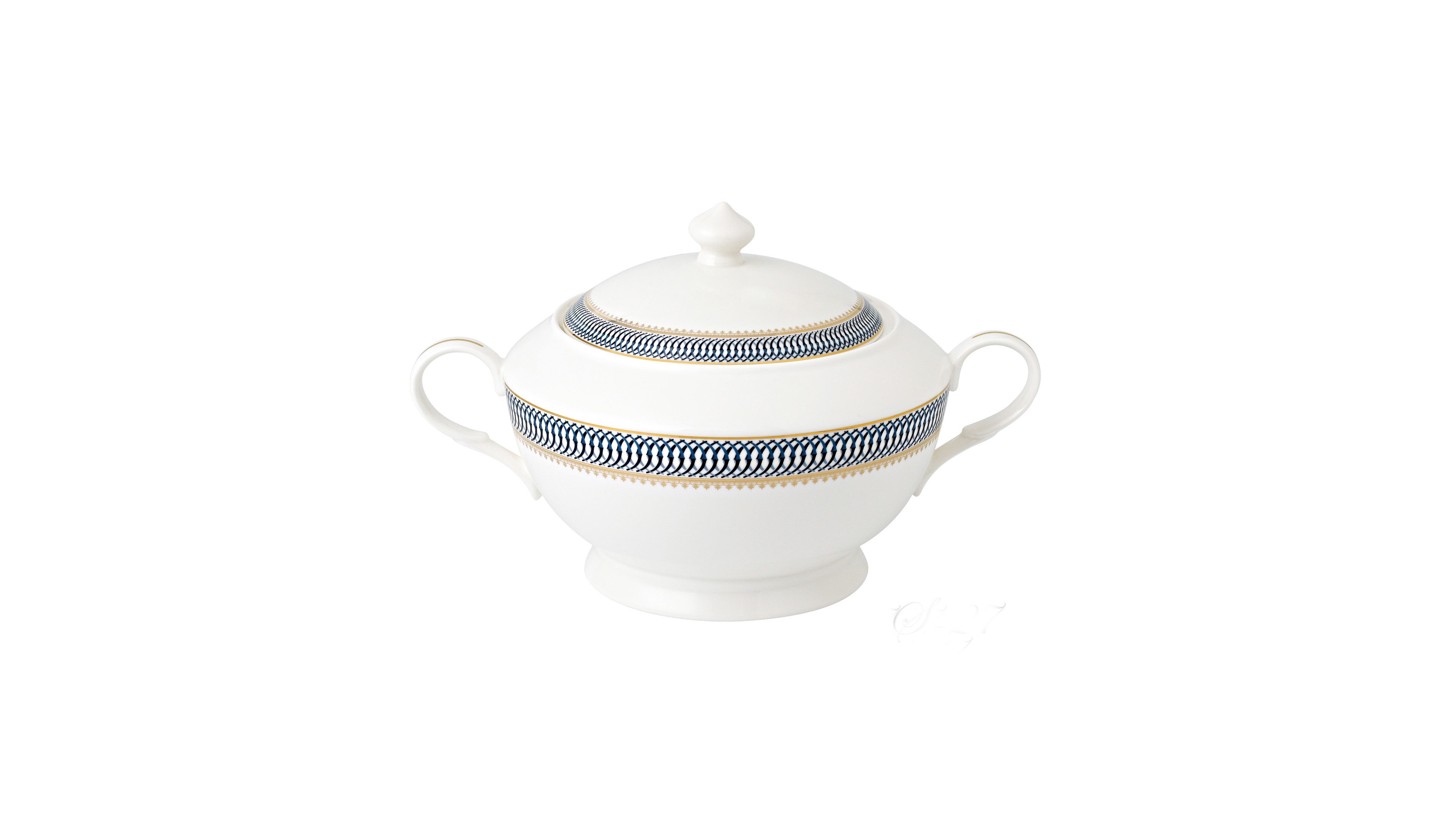 Lorren Home Trends La Luna Collection Bone China Soup Tureen and Lid, Sapphire Design