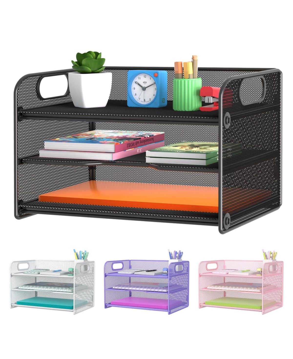Four Candies Mesh Desk Sorter Paper Organizer With Handle Sliding Trays
