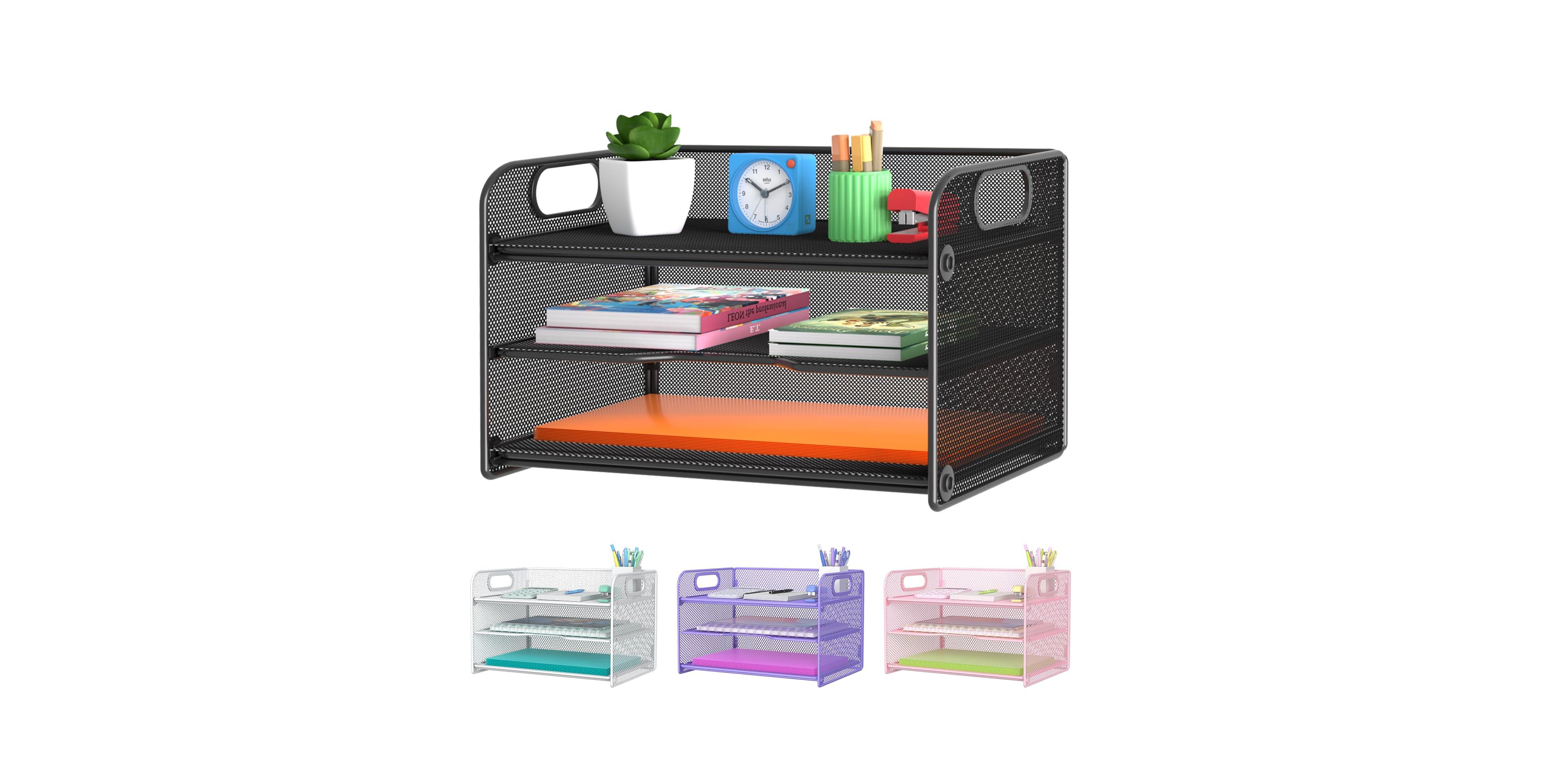 Four Candies Mesh Desk Sorter Paper Organizer With Handle Sliding Trays