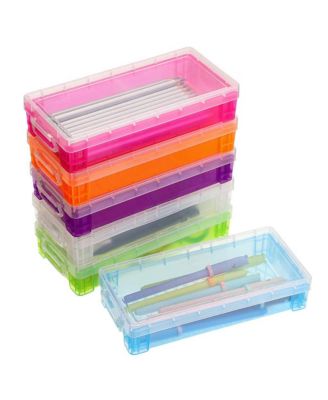 6 Pack Large Capacity Pencil Storage Box with Handles Snap Tight Lid