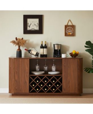 Modern Wine Cabinet Sideboard Buffet Coffee Bar Storage with Removable Glass Rack Adjustable Shelves