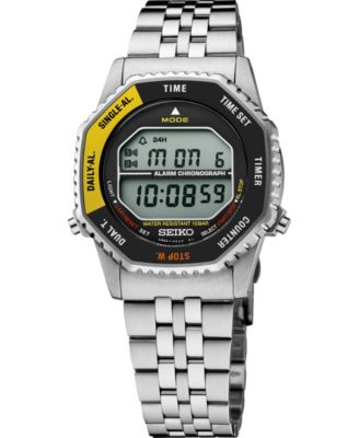 Men's Digital Robocall Octagonal Silver-Tone Stainless Steel Watch 37mm