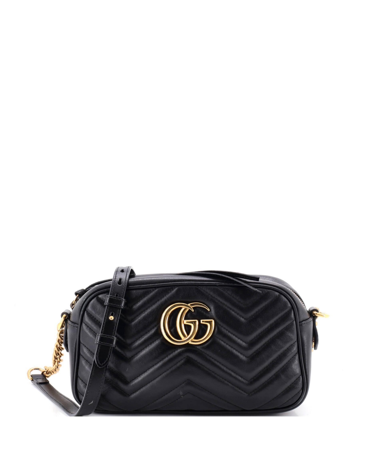 Pre-Owned Gucci Small Gg Marmont Shoulder Bag Matelasse Leather - Black