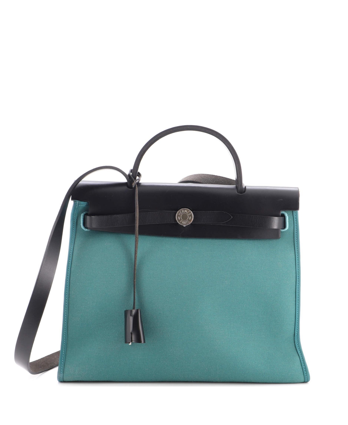 Pre-Owned Hermes 31 Herbag Zip Leather and Toile - Green