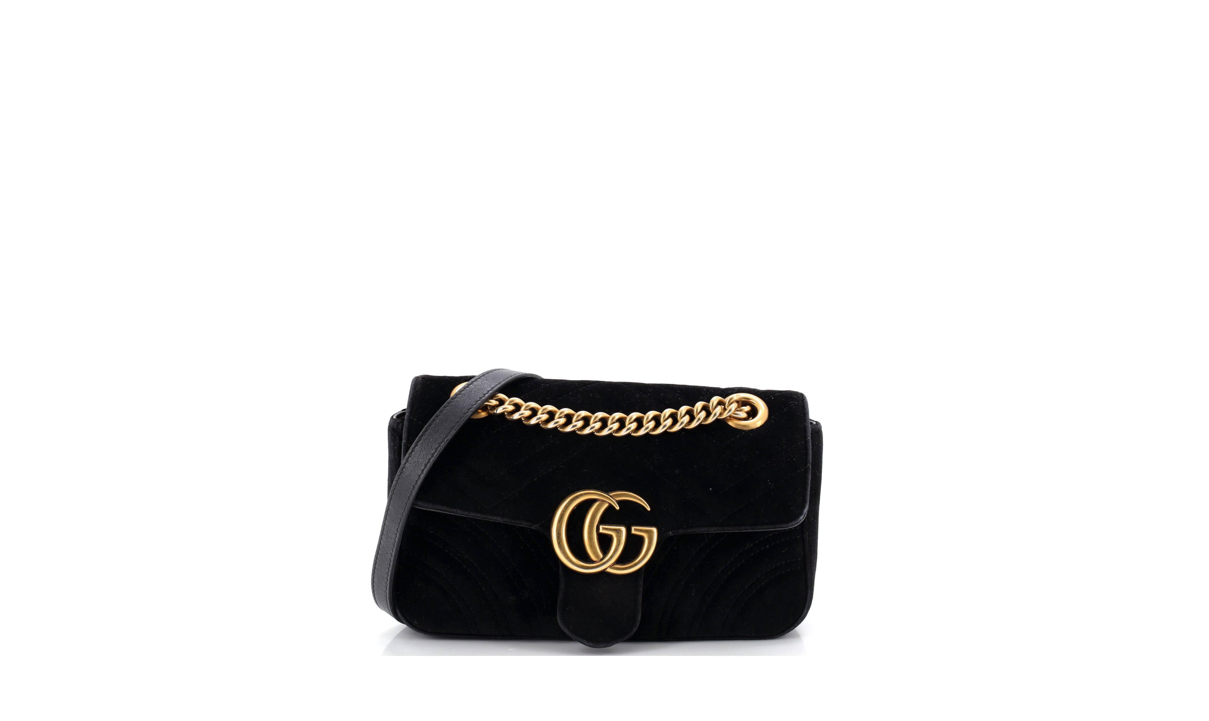 Pre-Owned Gucci Mini Gg Marmont Flap Bag Matelasse Velvet