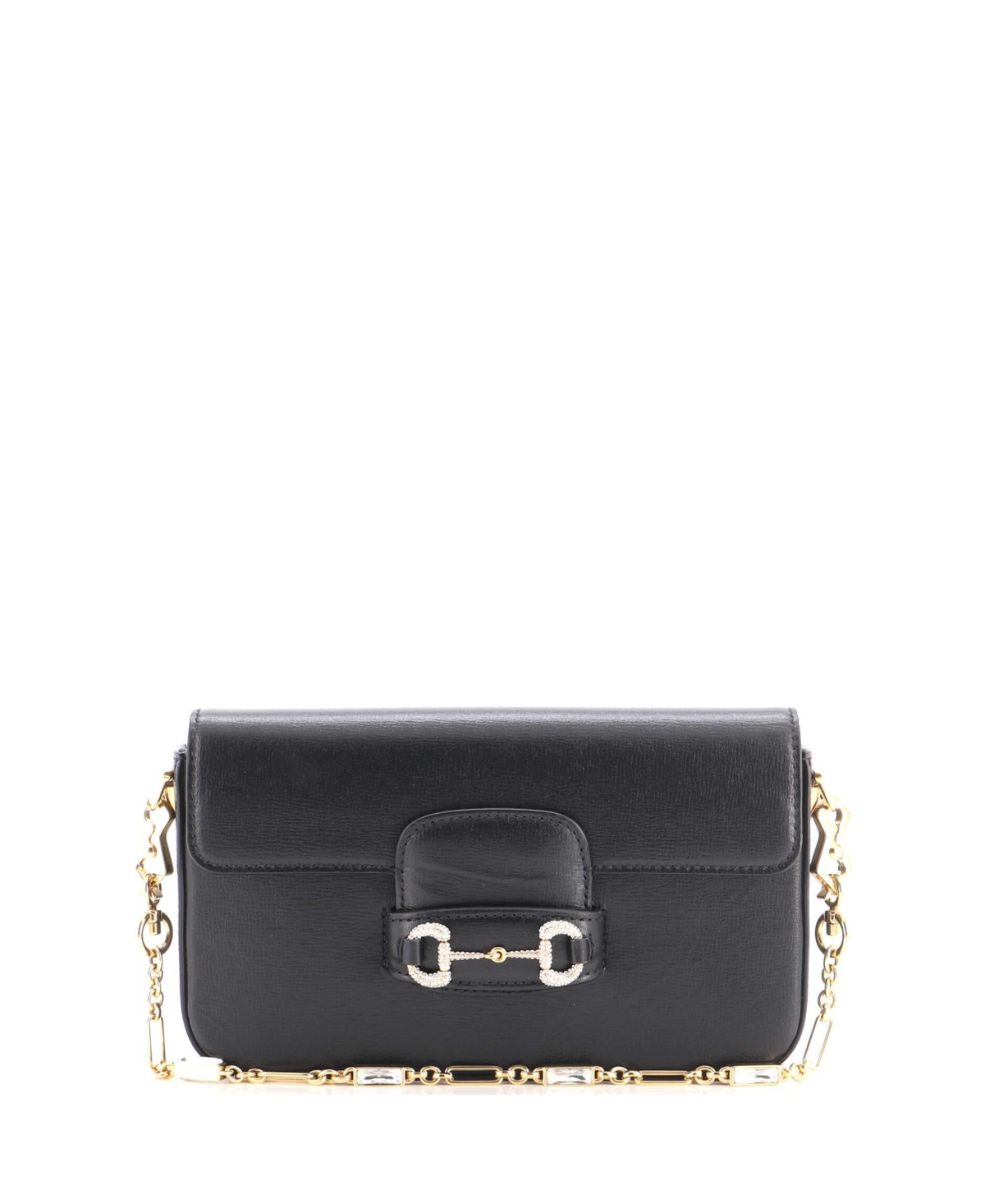 Pre-Owned Gucci Mini Horsebit 1955 Shoulder Bag Leather with Crystal Detail - Black