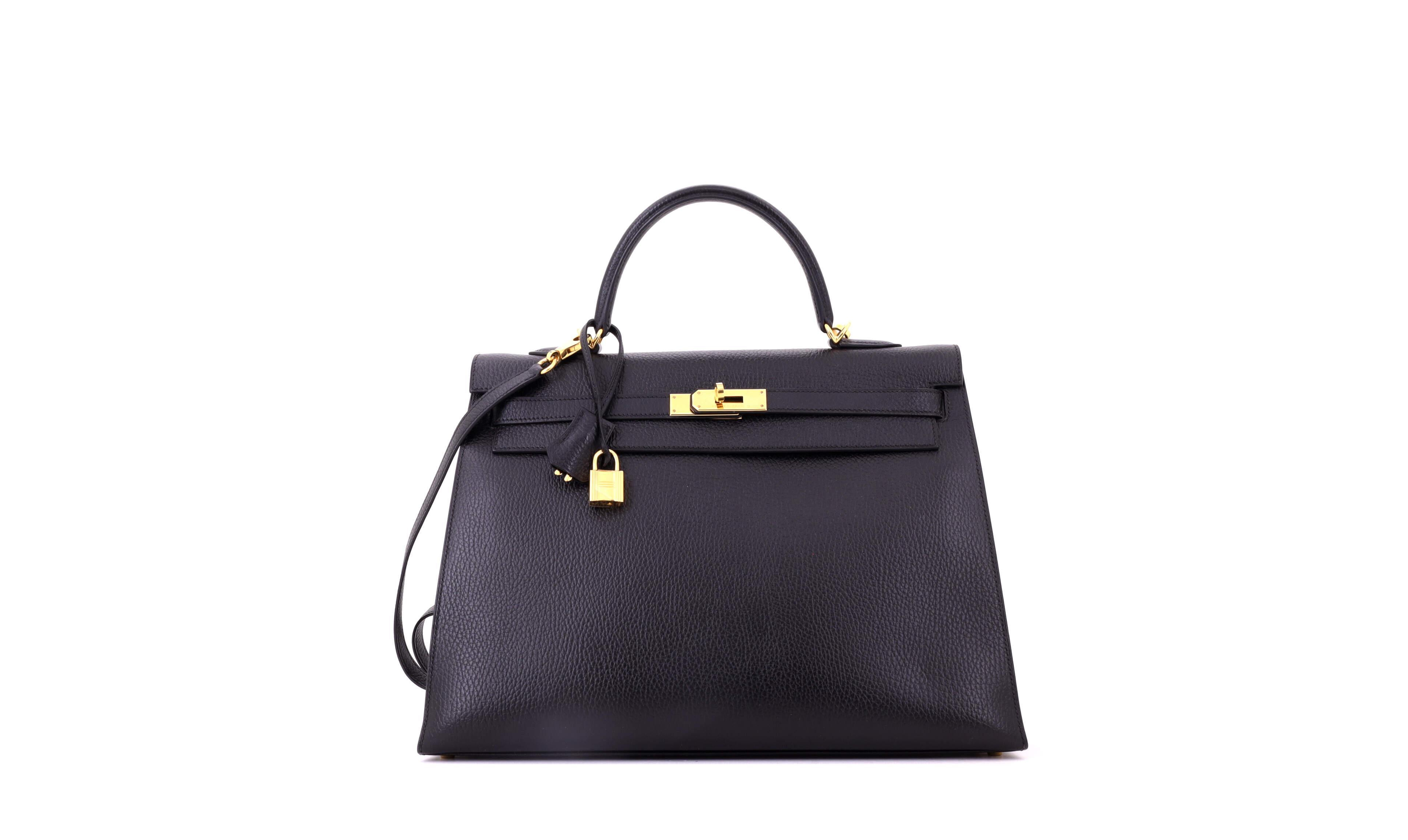 Pre-Owned Hermes Kelly 35 Handbag Black Ardennes with Gold Hardware