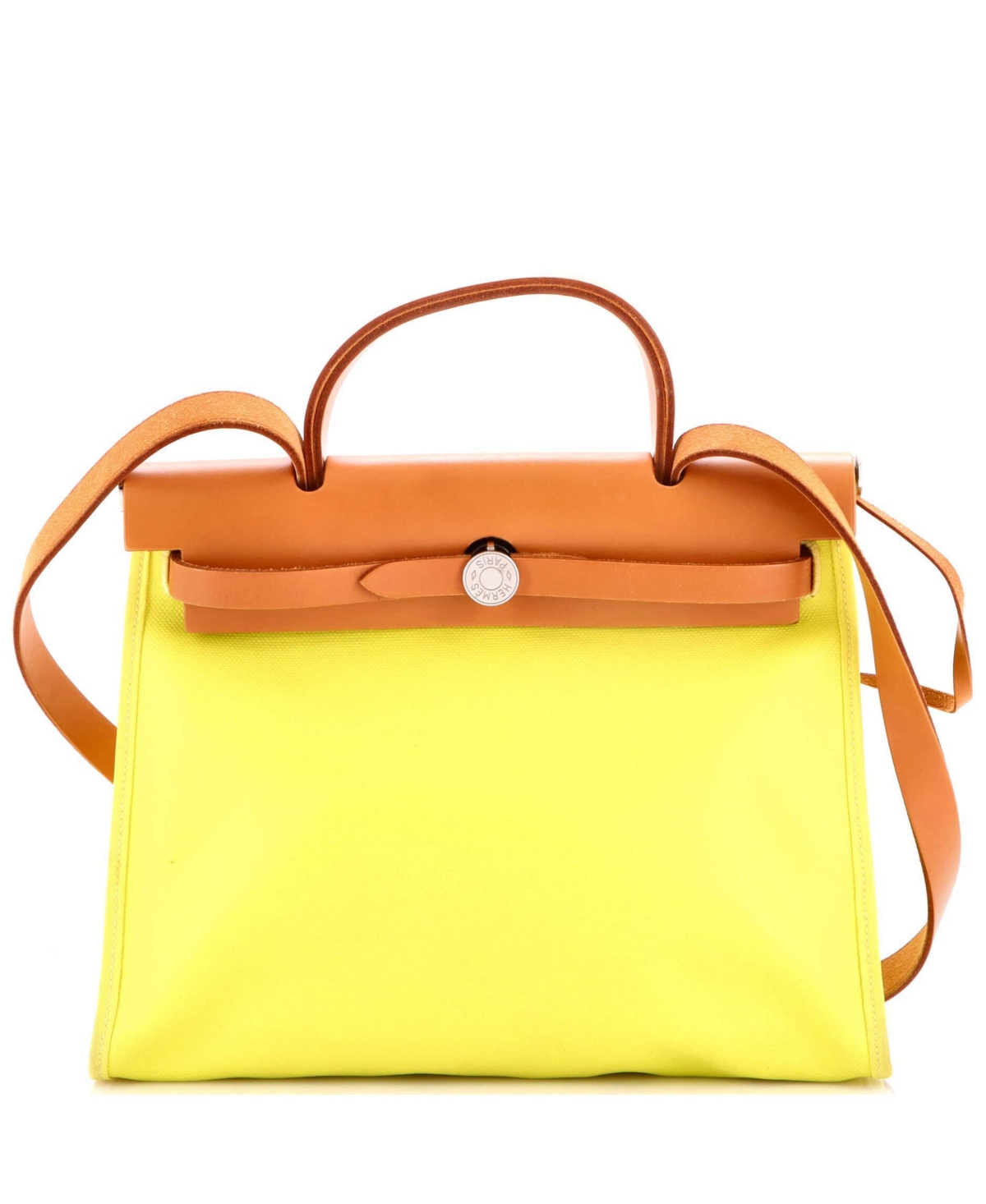 Pre-Owned Hermes 31 Herbag Zip Berline Vache Canvas and Leather - Yellow