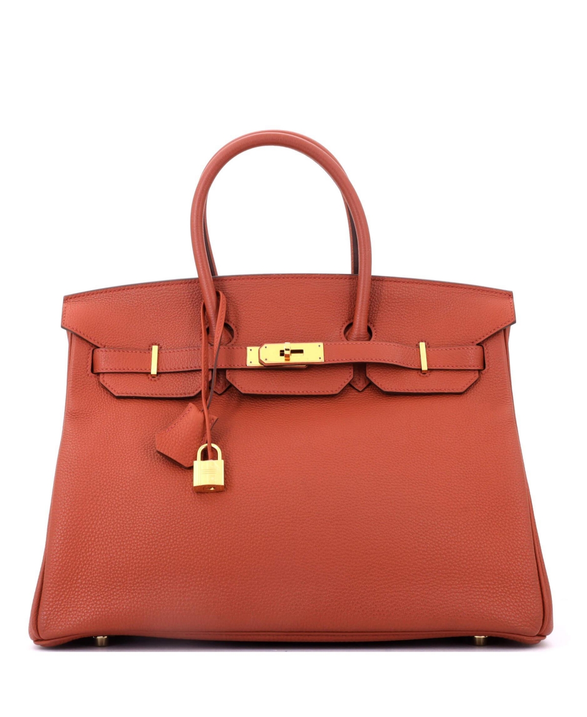 Pre-Owned Hermes Birkin 35 Handbag Brown Togo with Gold Hardware - Red