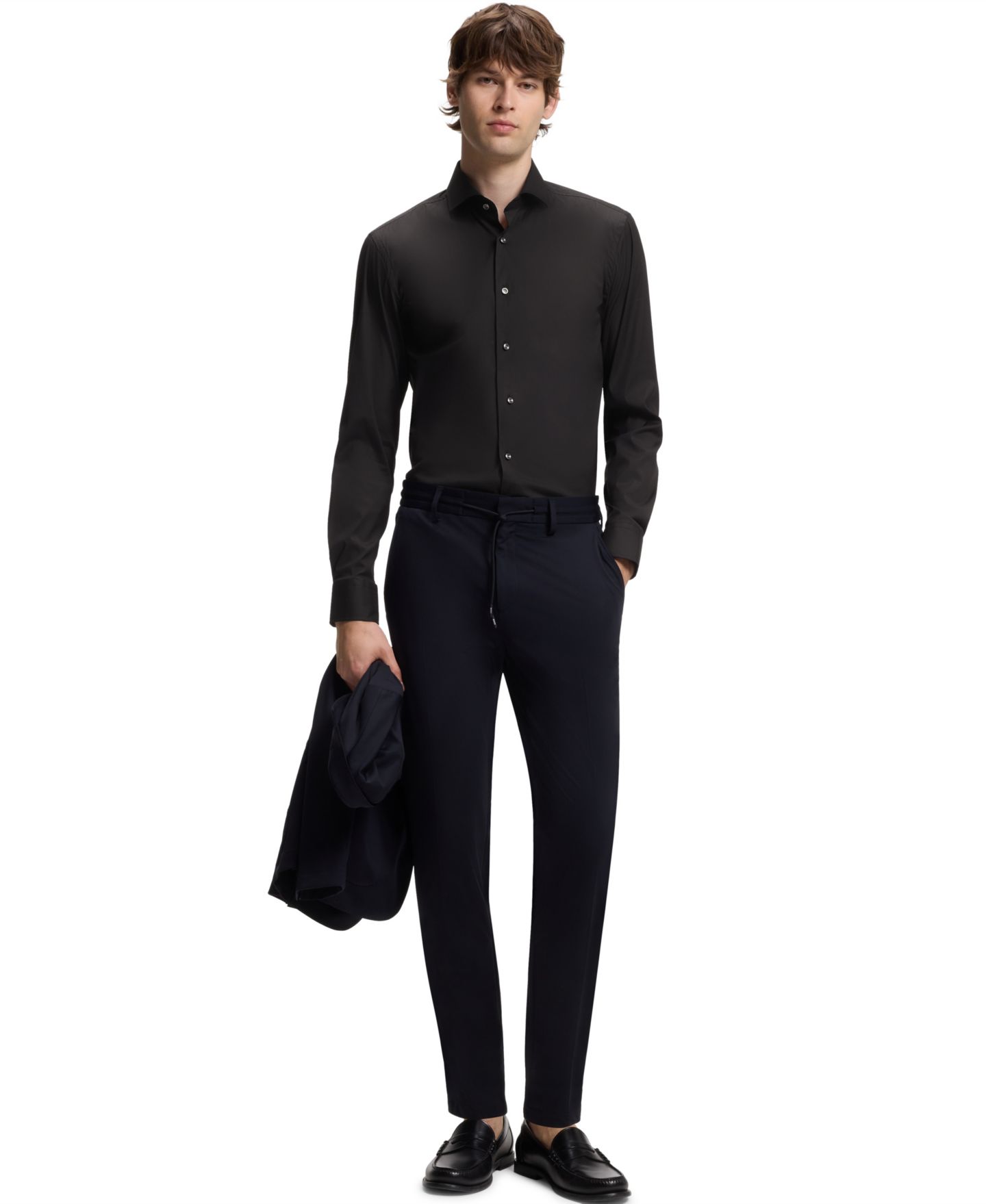 Мужская рубашка Hugo Boss Slim-Fit Easy-Iron Dress Shirt, цвет: Чёрный — фото 4