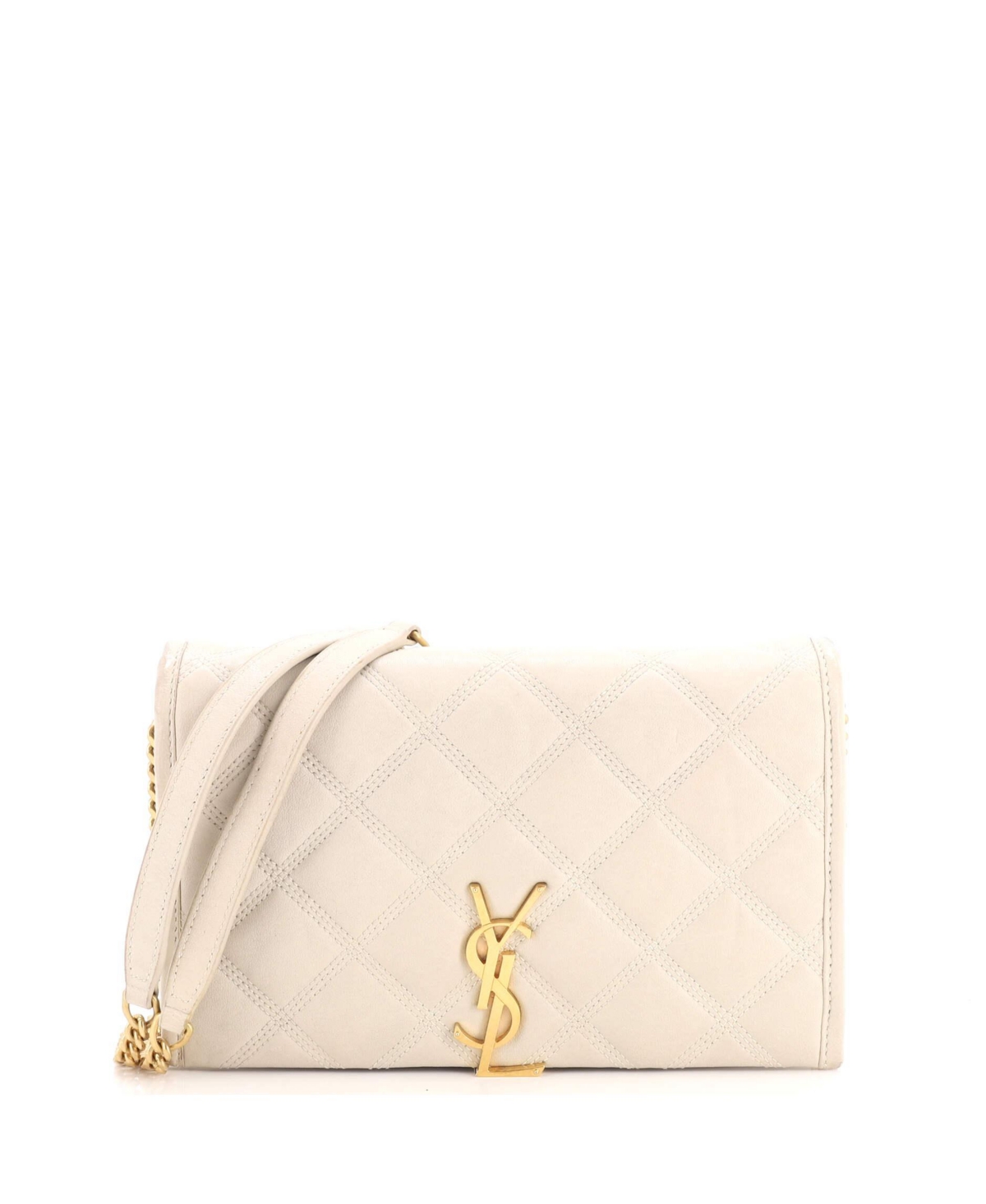 Pre-Owned Saint Laurent Becky Chain Wallet Quilted Leather - Natural