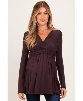 Maternity Long-Sleeve Draped-Front Nursing Top