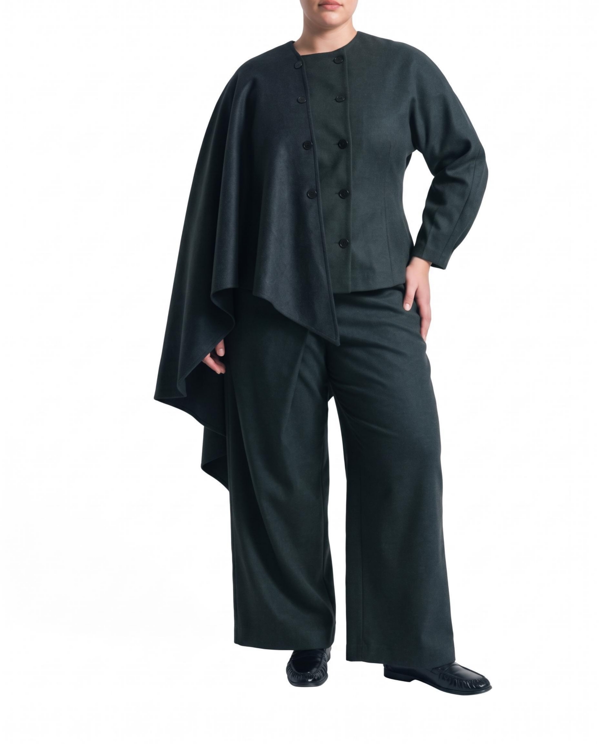 Universal Standard Plus Size Abisola Double-Face Wool-Blend Draped Cape - Obsidian gray
