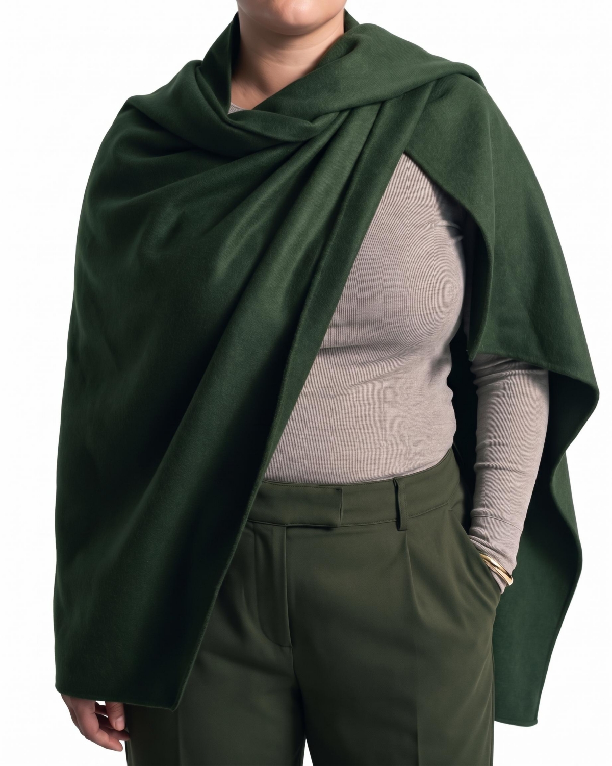 Universal Standard Plus Size Abisola Double-Face Wool-Blend Draped Cape - Kombu green