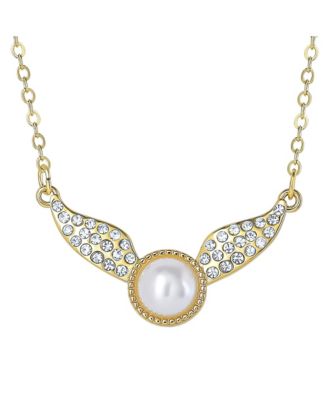 Golden Snitch Necklace with Crystals and Pearl, 18"+2"