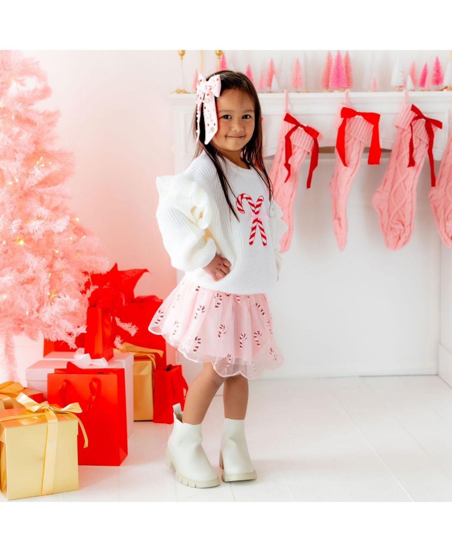 Аксессуары для волос Sweet Wink Candy Cane Christmas Bow Hair Clip для девочек, цвет: Розовый — фото 4