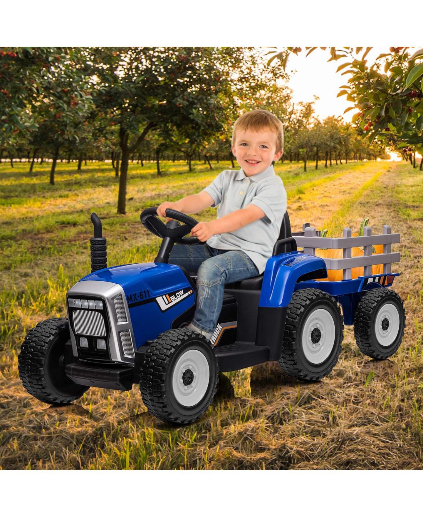 Детская игрушка homfan 54" L x 20" W x 21" H Battery-Powered Remote Control Detachable Trailer Ride-On Tractor, от 3 лет, цвет: Синий — фото 9
