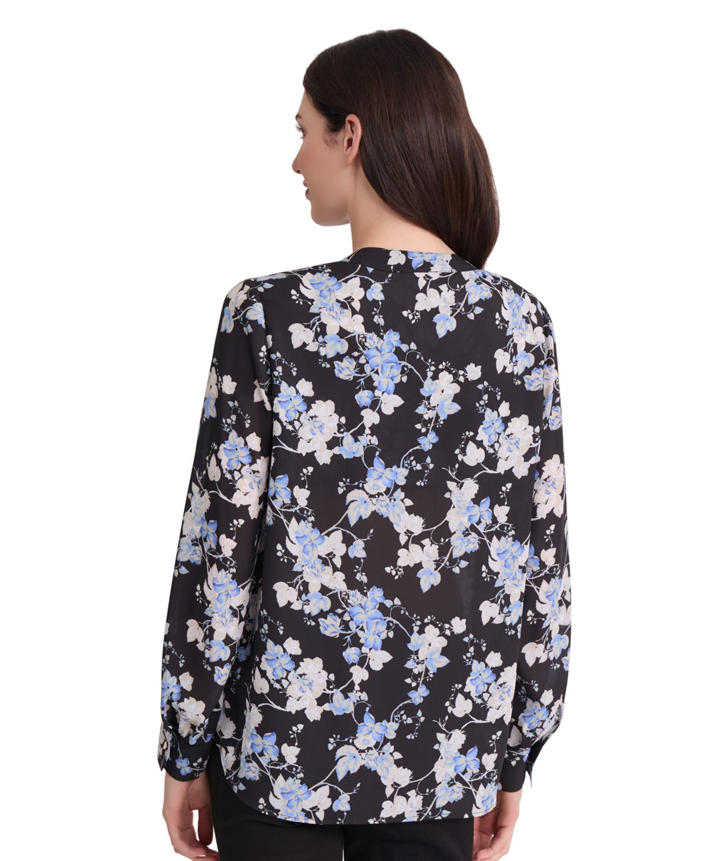 Женская блузка Jones New York Floral Split-Neck Pintuck, цвет: Чёрный — фото 4