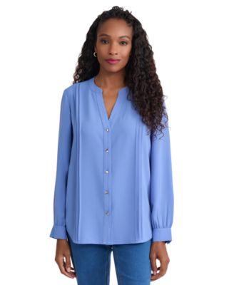 Women's Long-Sleeve Split V-Neck Pintuck Blouse