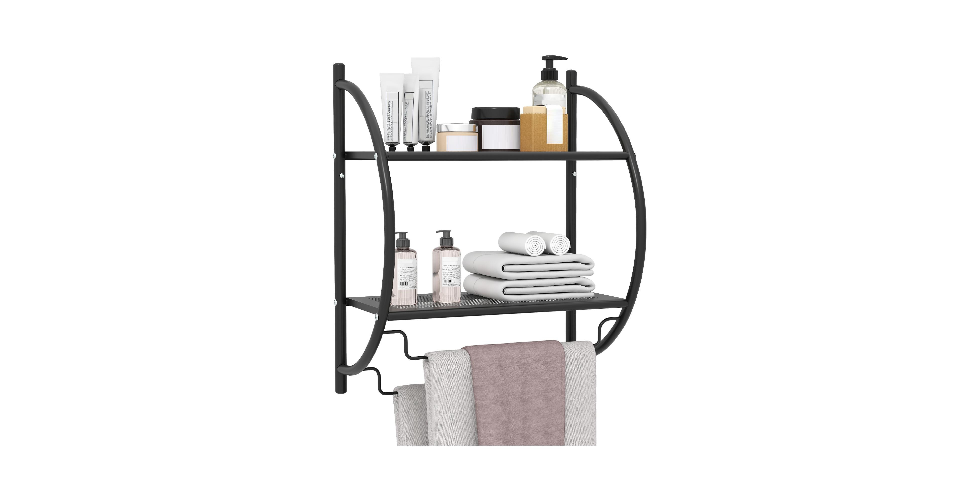 Wall Mounted Bathroom Shelf with 2 Tier Bathroom Towel Rack 2 Towel Bars for Hotel