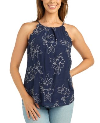 Juniors' Halter Sleeveless Floral Blouse