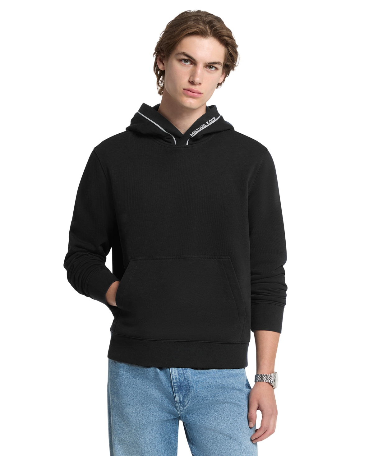 Michael Kors Men's Cotton-Blend Regular-Fit Kangaroo-Pocket Hoodie - Black