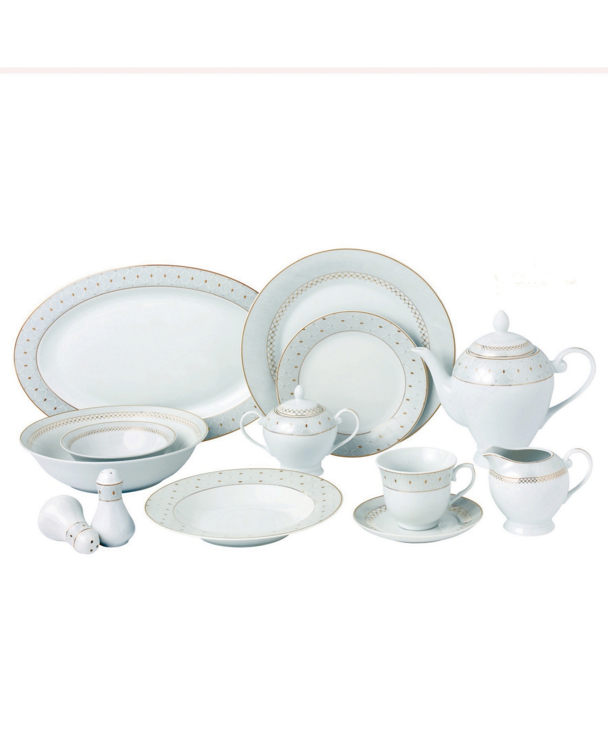 Lorren Home Trends Carlotta-Mix and Match Gold Trim 57-pc Dinnerware Set, Service for 8