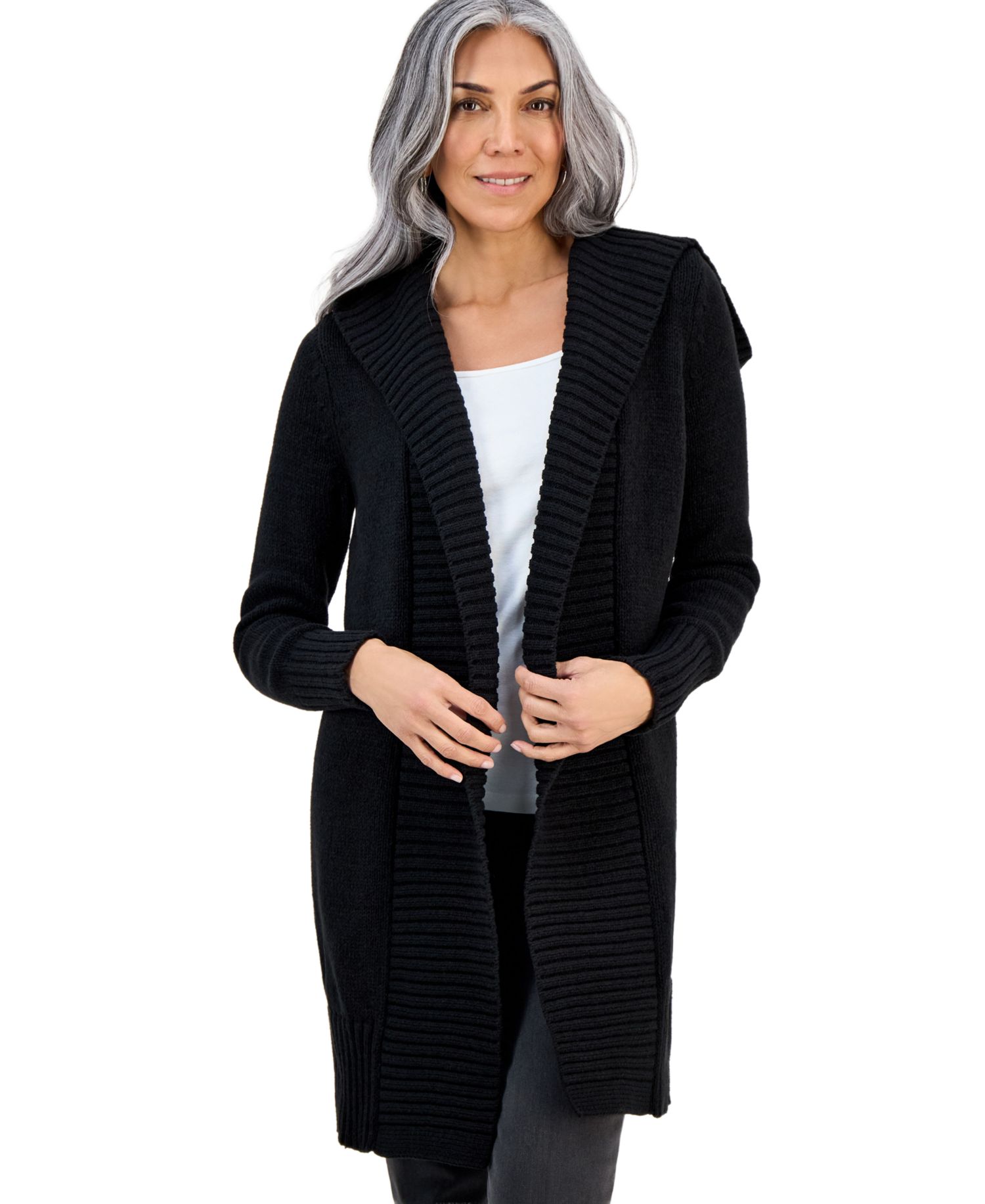 Women's Hooded Open-Front Cardigan