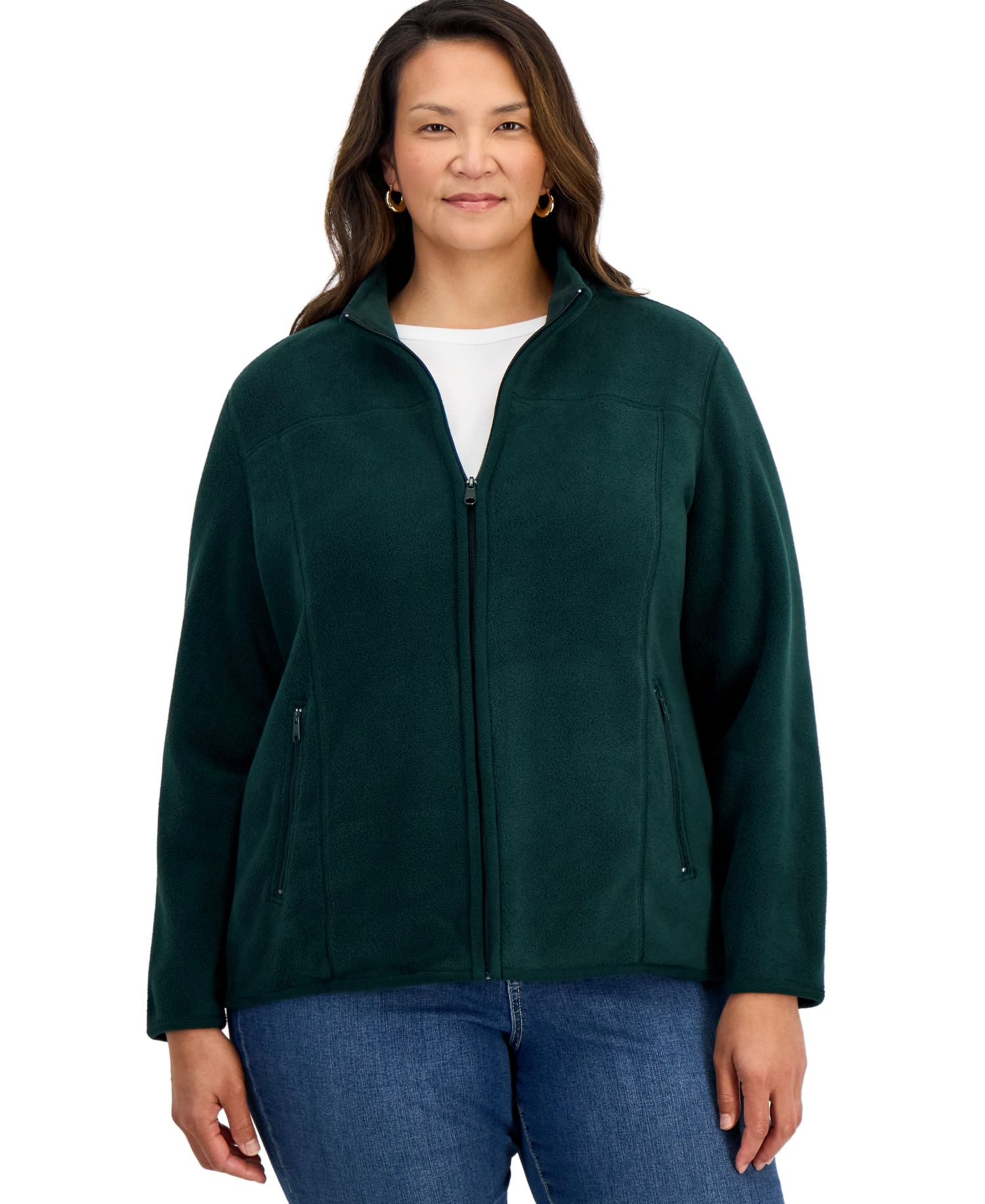 Plus Size Polar Fleece Zip-Front Jacket