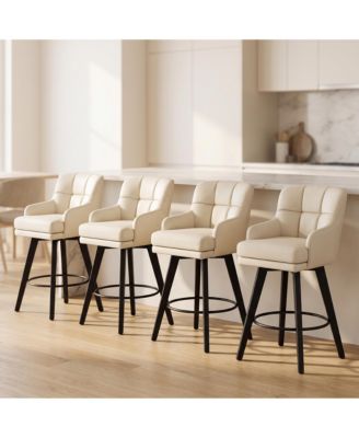Swivel Bar Stools Set of 4, Upholstered PU Bar Chairs, Tufted Counter Height Stools With Back, Footrest, 360 Degrees Rotation For Home Bar, Kitchen