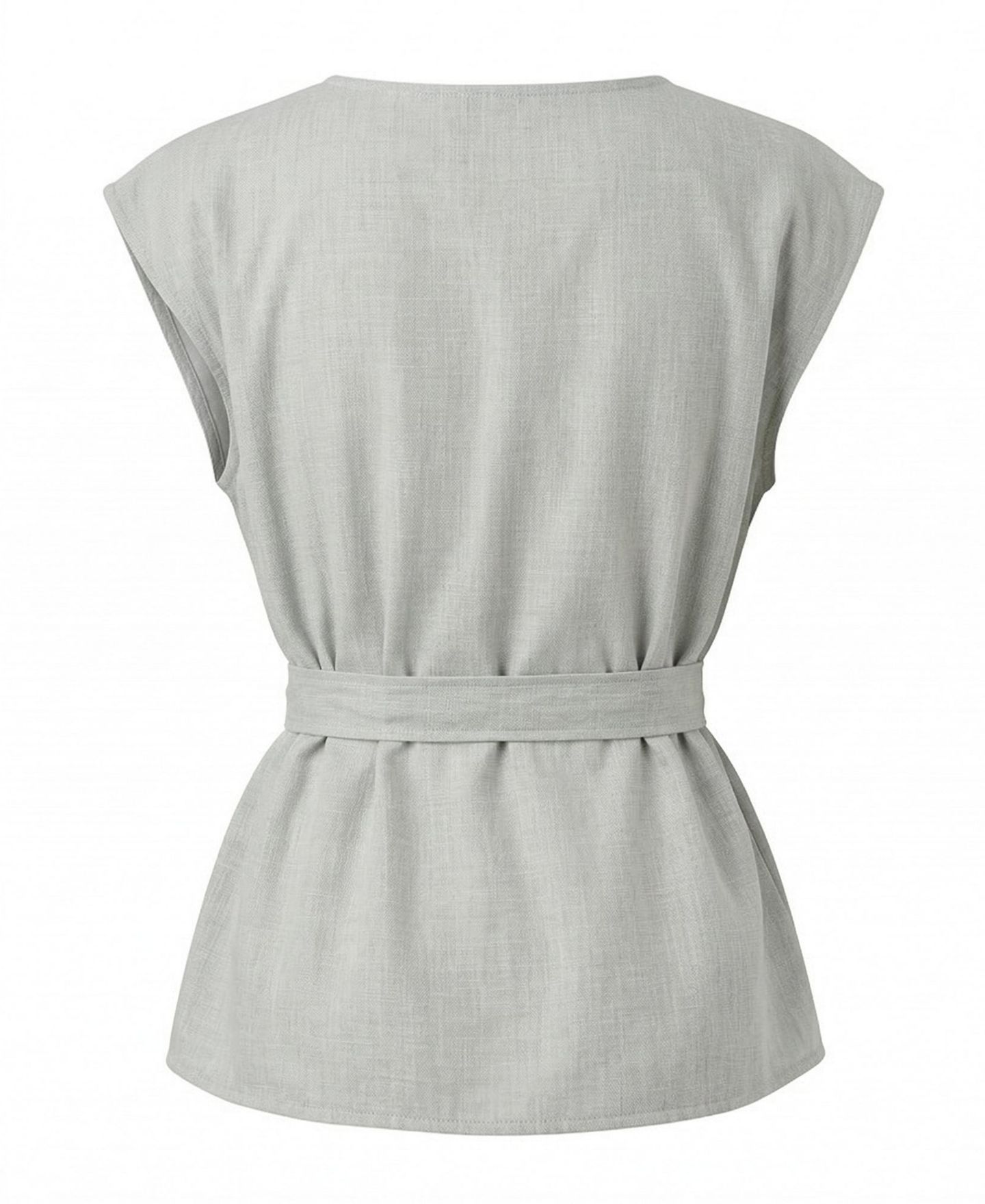 Женский топ Modenaire Draped-Neck Cap-Sleeve Self-Tie Waist, цвет: Светлый шалфейный серый — фото 7