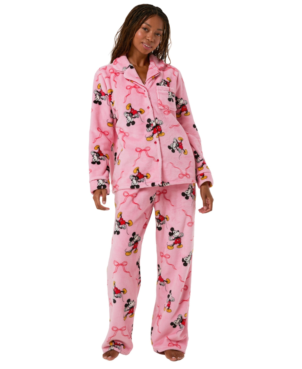 Skinnydip London Women's Disney Mickey Mouse Bow Fleece Pajama Set - Pink
