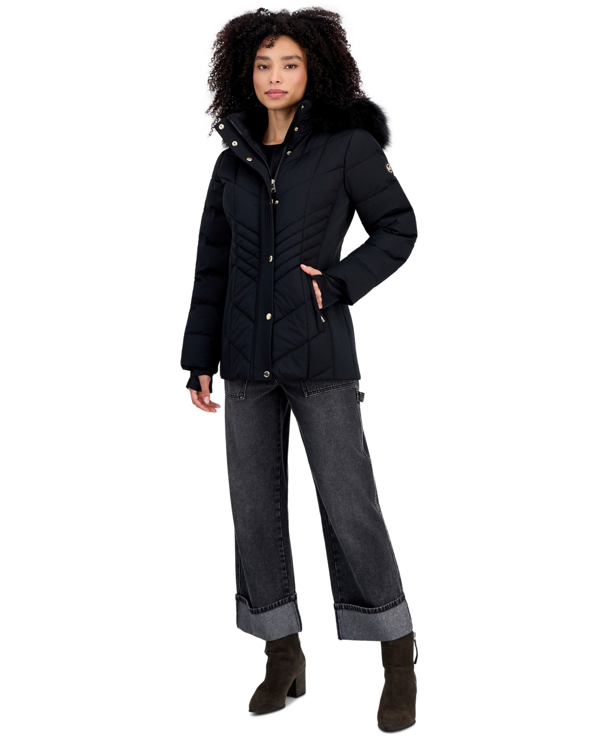 Michael Kors Women's Faux-Fur-Trim Hooded Puffer Coat, Created for Macy's