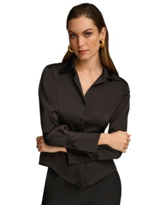 Women's Button-Front Point Hem Top