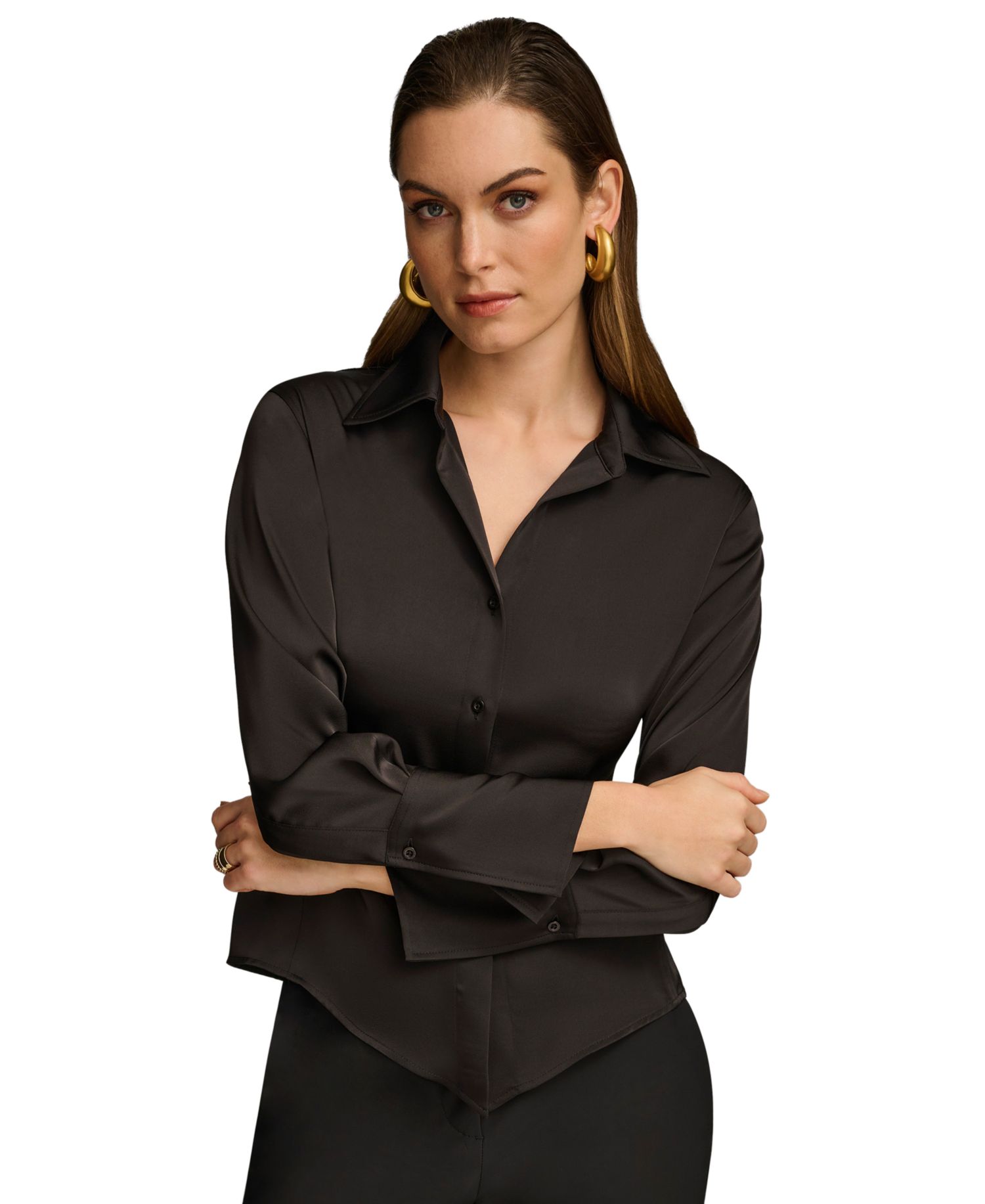 Women's Button-Front Point Hem Top