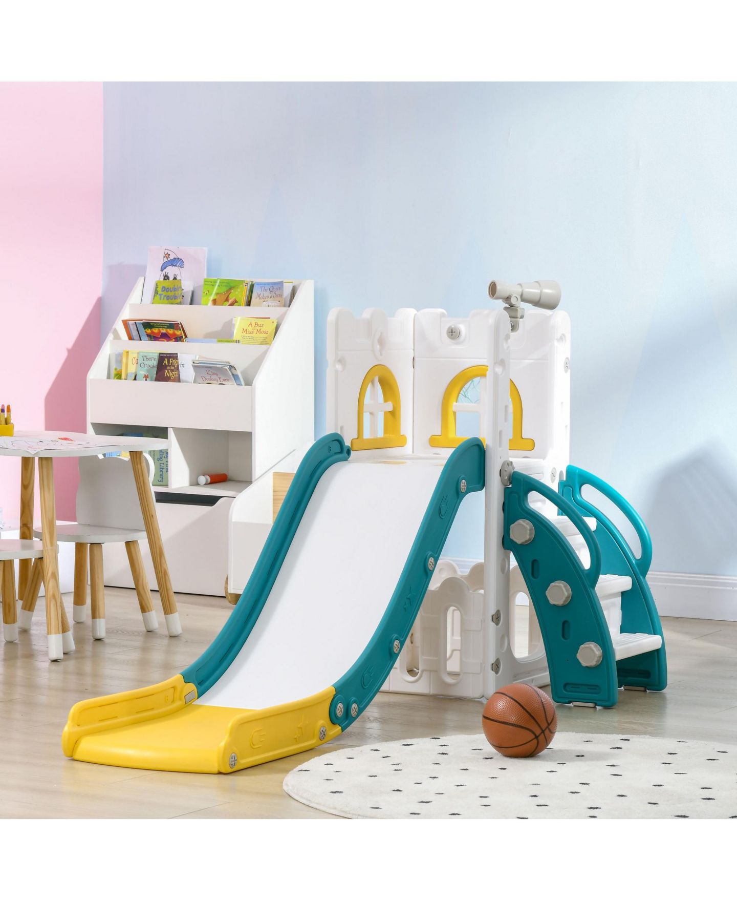 Детская игрушка SEVORLEY Kids Activity Slide with Basketball Hoop and Enclosed Staircase, Ages 1-3, цвет: Жёлтый — фото 2
