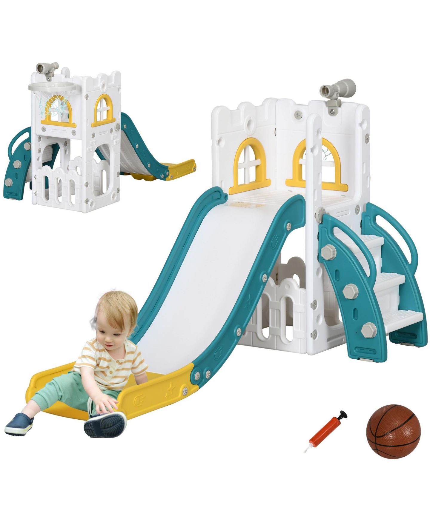 Детская игрушка SEVORLEY Kids Activity Slide with Basketball Hoop and Enclosed Staircase, Ages 1-3, цвет: Жёлтый — фото 11